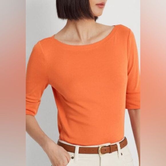 Ralph Lauren Plus Size Boatneck Elbow-Sleeve Top, Boatneck Orange Size 2X NEW - Picture 6 of 15